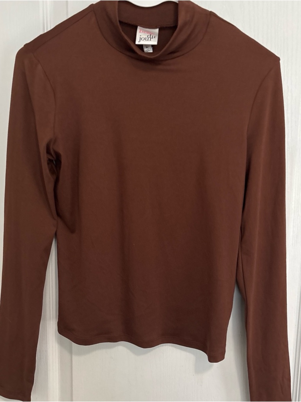 Belle Du Jour Chocolate Brown Long Sleeve Mock Neck Top